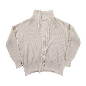 Miss Love Chunky Knit Fringe Button Cardigan Women's Size Large Tan EUC Gorpcore